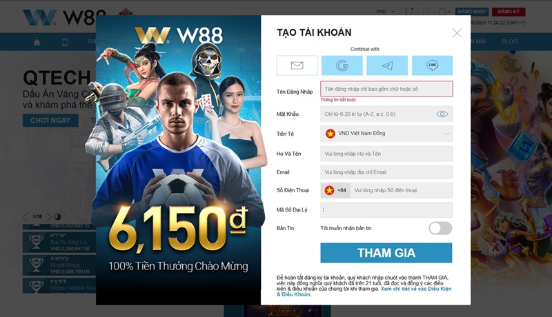 đăng ký tài khoản w88